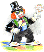 Master Bump in his role as M.C. of the Circus, is clown, jester, and owner, with Mrs. Bump, of the Bump Circus!